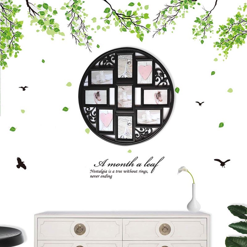 MKUN 4x6 Wall Collage Picture Frames 4X6- Round Circular Wall hanging Picture Photo Collage Frame with Leaf Decoration, 9- Opening (Black) - Image 4